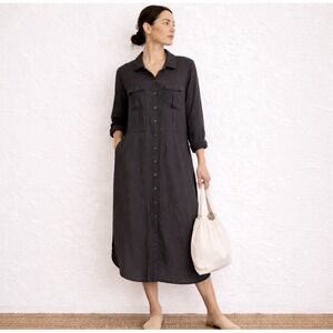Maeve Anthropologie Shirt Dress Dark Gray Button Front Utility Pockets Size 10
